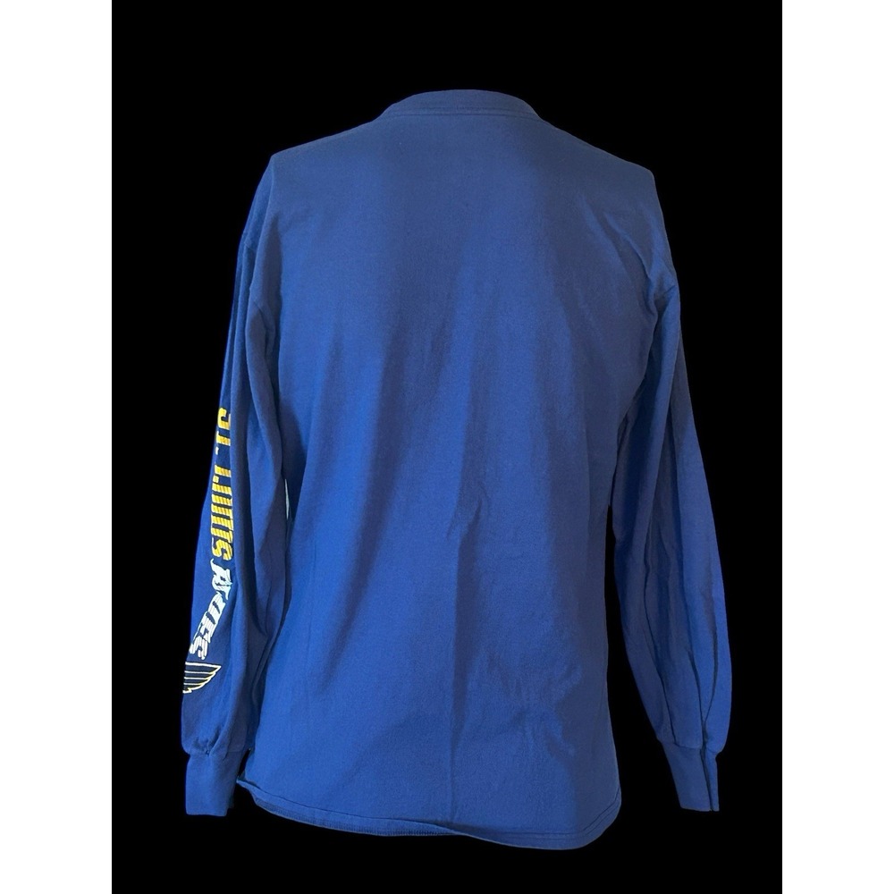 St Louis Blues Shirt Mens Medium Blue Yellow Long Sleeve Majestic NHL Hockey - Picture 6 of 8